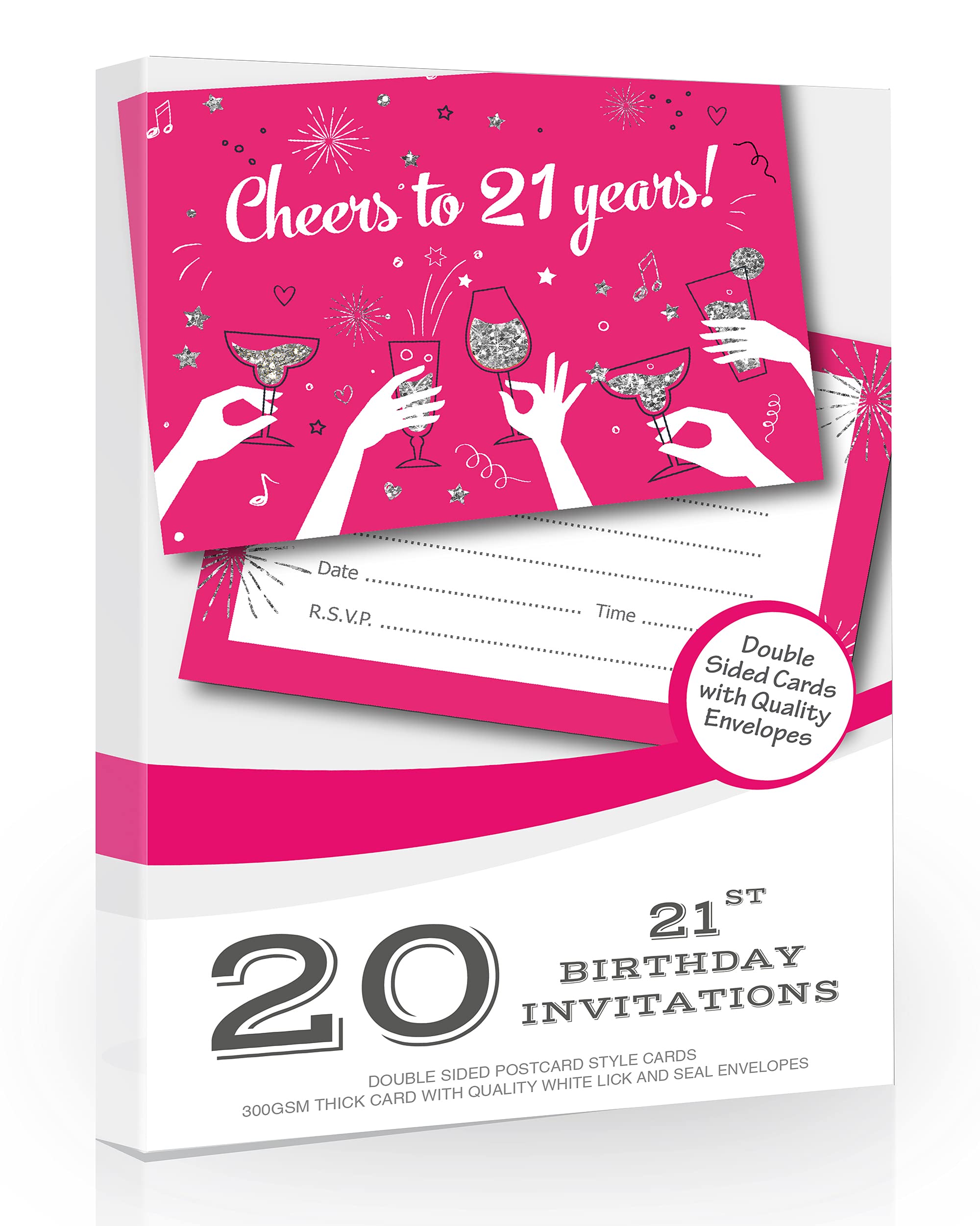 Olivia Samuel 20 x 21st Birthday Party Invitations from Cheers to 21 years - Ladies ready to write invites with envelopes