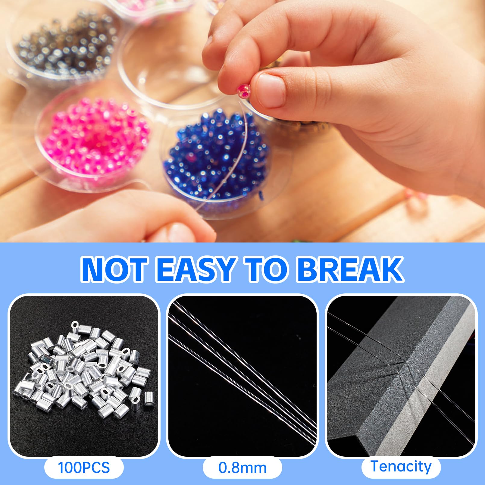 Strong Clear Invisible Hanging Wire - 0.8MM String Thick Nylon Wire Fishing Line 656FT Clear String Wire with 100Pcs Aluminum Crimping Sleeves for Picture Frame, String Light, Flowerpot, Craft