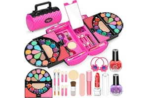 Hollyhi 56 Pcs Real Kids Makeup Kit for Girls, Washable Pretend Play Makeup Toy Set with Cosmetic Case for Girl, Toddler Make up Toys Birthday for Kids 3 4 5 6 7 8 9 10 11 12 Years Old