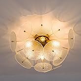 Wellmet Gold Flush Mount Chandelier, Sputnik Ceiling Light Fixture for Bedroom, Glass Modern Chandeliers for Dining Room, Mid