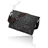 Cota's home Sodateru Bag Plus, Canvas Messenger Bag with Genuine Leather Trim, Water-Resistant Shoulder Fits 14 Inch Laptop