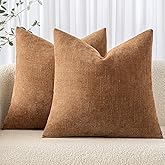 MIULEE Pack of 2 Decorative Throw Pillow Covers Soft Chenille Throw Pillows Solid Neutral Farmhouse Textured Cushion Covers for Couch Sofa Bedroom Living Room 18x18 Inch, Brown
