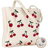 Miss Adola Embroidery Canvas Tote Bag for Women - Reusable Tote with Buckle Aesthetic Cute Shoulder Bag for Shopping, Grocery
