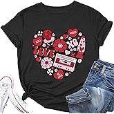 Valentine Shirts for Women Love Heart Graphic Tees Tops Cute Valentines Shirt Short Sleeve Tshirts