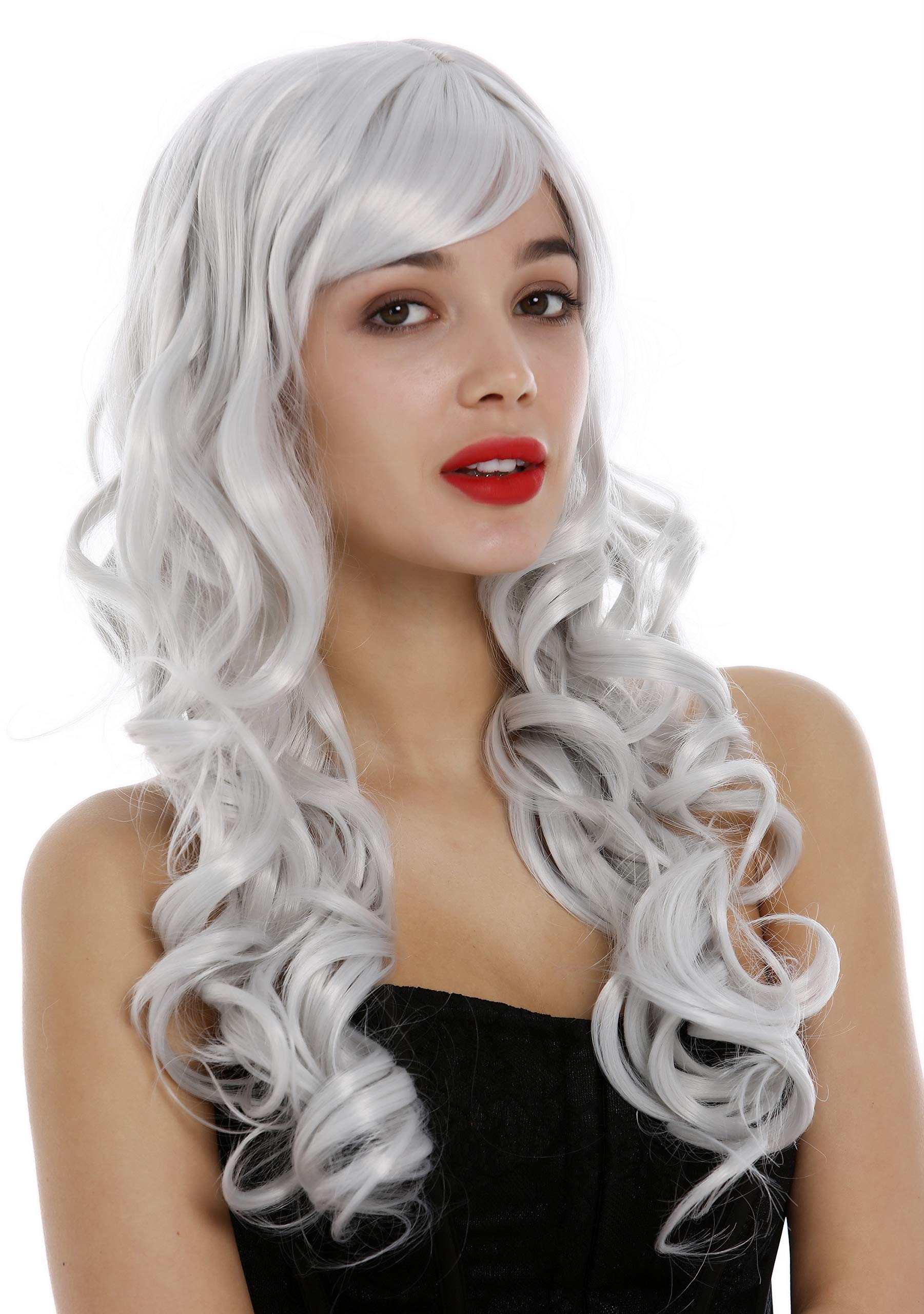 WIG ME UP - 285-001 Lady Wig long wavy to curled hair curls fringe Cosplay grayish white whiteish gray