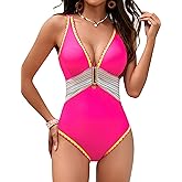 Blooming Jelly Womens One Piece Swimsuits Tummy Control Bathing Suit Modest Swim Suits Neon Color Block Swimwear