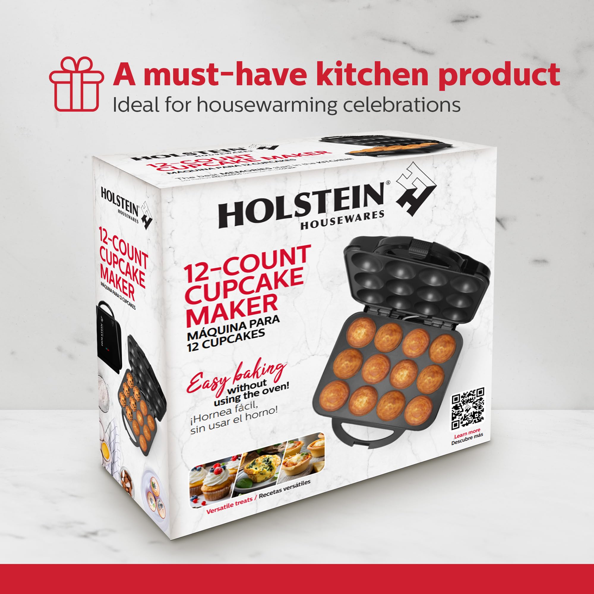 Holstein Housewares Non-Stick 12-Count Electric Cupcake Maker Machine – Bakes 12 Cupcakes, Muffins, Pizza Cups, Cinnamon Buns – Perfect for Gifts, Birthdays, Holidays, or Bake Sales, Black