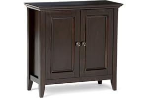 Simpli Home AXCRAMH14-HIC Amherst Solid Wood 32 inch Wide Transitional Low Storage Cabinet in Hickory Brown