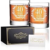 Perfectinsoy 40 Years Happy Anniversary Whiskey Glass Gift Set, 40th Anniversary Wedding Gift For Mom, Dad, Grandparents, Soulmate, Couple, 40 Years Gifts, Happy 40th Anniversary Birthday