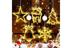 Asaint 5Pcs Christmas Window Lights Decorations,Lighted Bell Tree Reindeer Snowflake Star Battery Operated with Suction Cup for Christmas Window Glass Wall Indoor Decorations Muti-Color (Warm White)