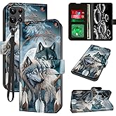 ACWDMKH for Samsung Galaxy S25 Ultra Case with Card Holder & Kickstand & Wrist Strap Wallet Flip Folio Leather Magnetic Protective Shockproof Phone Case for Samsung S25 Ultra,Dream Catcher Wolf