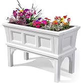 Step2 Atherton Raised Planter Box, Large Planters for Outdoor Plants, Gardening and Flower Pot for Patio or Porch, Easy Drainage, Durable Plastic, White