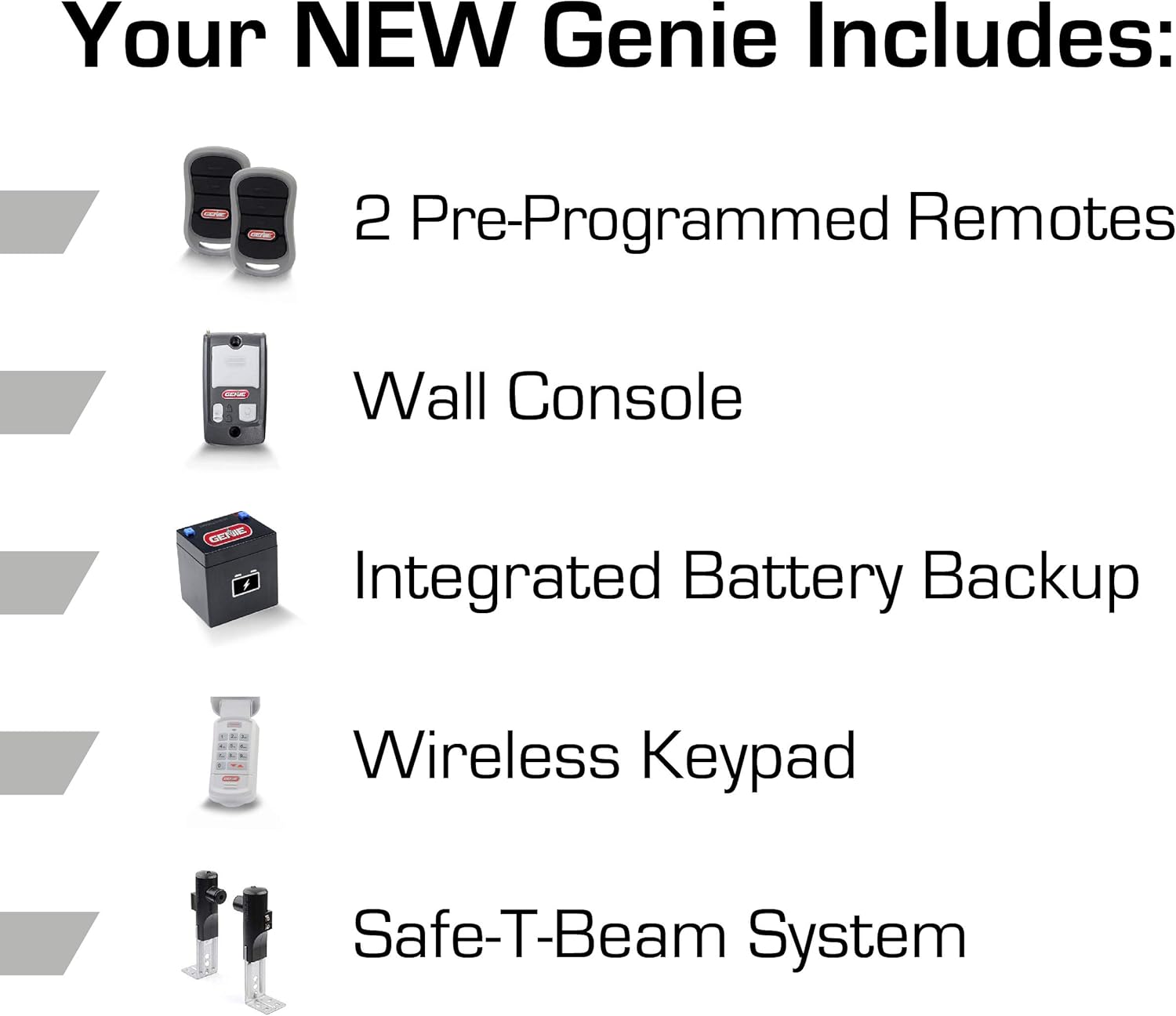 Genie Chain Drive 750 3/4 HPc Garage Door Opener w/Battery Backup - Heavy Duty Chain Drive - Operate your garage door when the primary power is out - Wireless Keypad Included, Model 7035-TKV, BLACK - - 