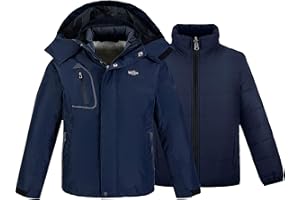 wantdo Boy's Ski Jacket Waterproof 3 in 1 Snow Coat Warm Fleece Winter Coat