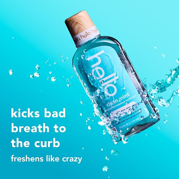 HELLO CLEAN MINT ALCOHOL FREE MOUTHWASH WITH ALOE VERA, 17.6 FL OZ, ANTIGINGIVITIS GUM MOUTHWASH WITH FARM GROWN MINT, FLUORIDE FREE, NO ALCOHOL FOR ZERO BURNING, VEGAN, MINTY ORAL RINSE, 3 PACK