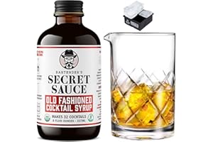 BARTENDER'S SECRET SAUCE Bartender’s Secret Sauce USDA Organic Old Fashioned Mix – Cocktail Kit with 8oz Bottle, Crystal Mixing Glass & 4-Cube Ice Mold – Home Bar Gift Set – Just Add Bourbon or Rye
