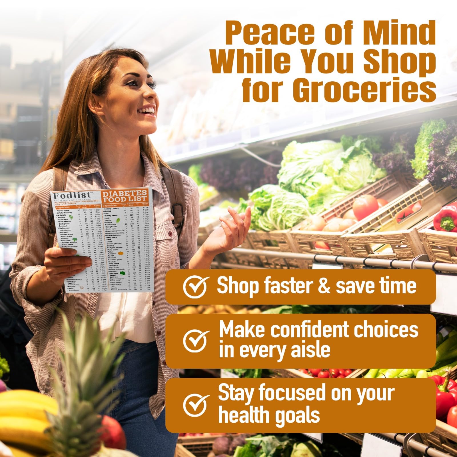 Fodlist Diabetes Food List Chart. And Diabetic Meal Planner Laminated for Grocery, type 1, 2, & prediabetic. Glycemic Index list included for Meal Planning, & Healthy Nutrition that Supports Blood Sugar Control and Diabetes Management.