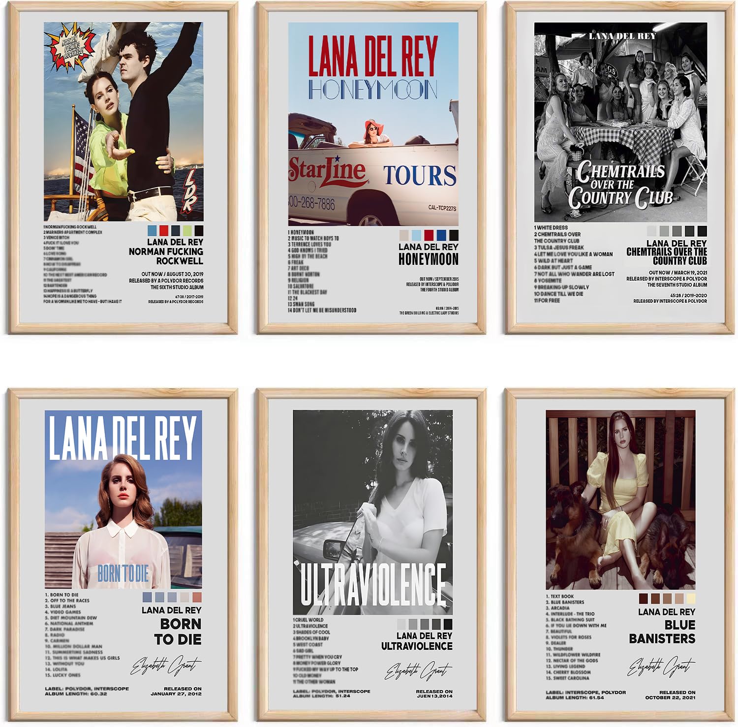 omle Lana Del Rey Album Cover Signed Limited Posters Print Rapper Music Posters Canvas Wall Art Room Aesthetic Set of 6 for Teen and Girls Dorm Decor 8x12 inch Unframed