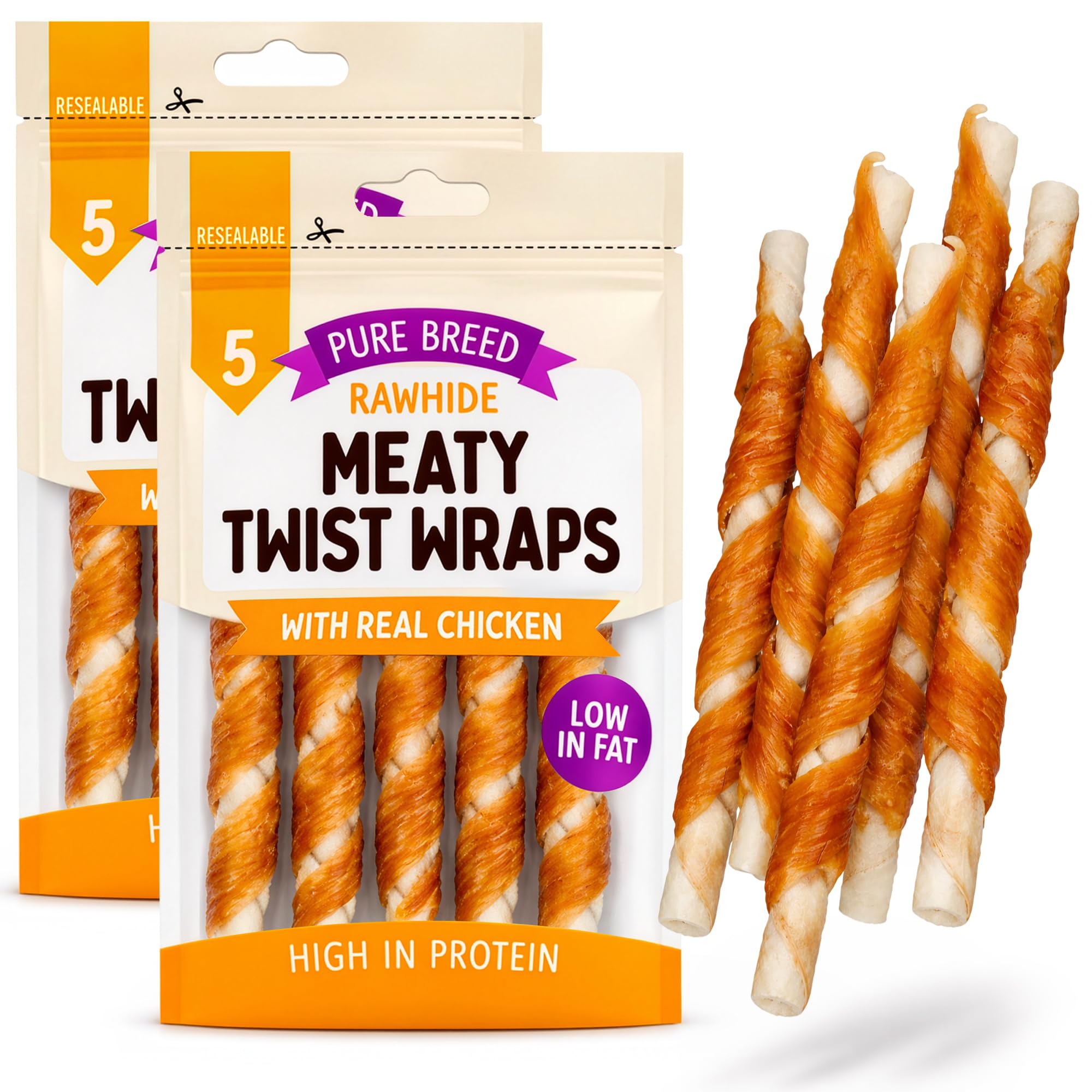SOL 10pk Meaty Twist Wrap Delicious Dog Treats, Twist Rawhide Sticks in Savoury Chicken Flavour, Puppy Chews for Reward & Training, Low Fat, High Protein Dog Chew Sticks Convenient for Travel & Walks