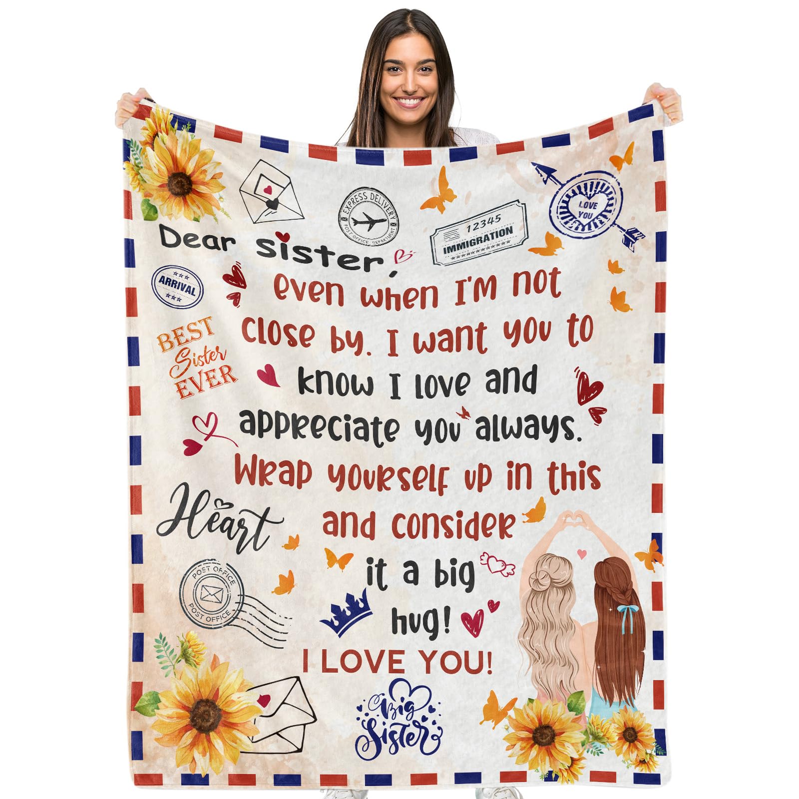 Gifts for Sister Best Sister Gifts Blanket To My Sister Fleece Flannel Throw Blankets Soft Cozy Best Sister Ever Good Friendship Gifts Blanket for Besties Soul Sister Girls Women Wedding, 130x152 cm
