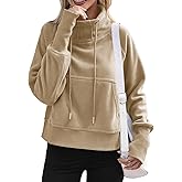 Fisoew Fleece Sweatshirts for Women Sherpa Long Sleeve Turtleneck Winter Pullover Tops Thumb Hole