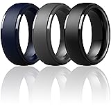 ThunderFit Men's Step Edge Silicone Rings, 10mm