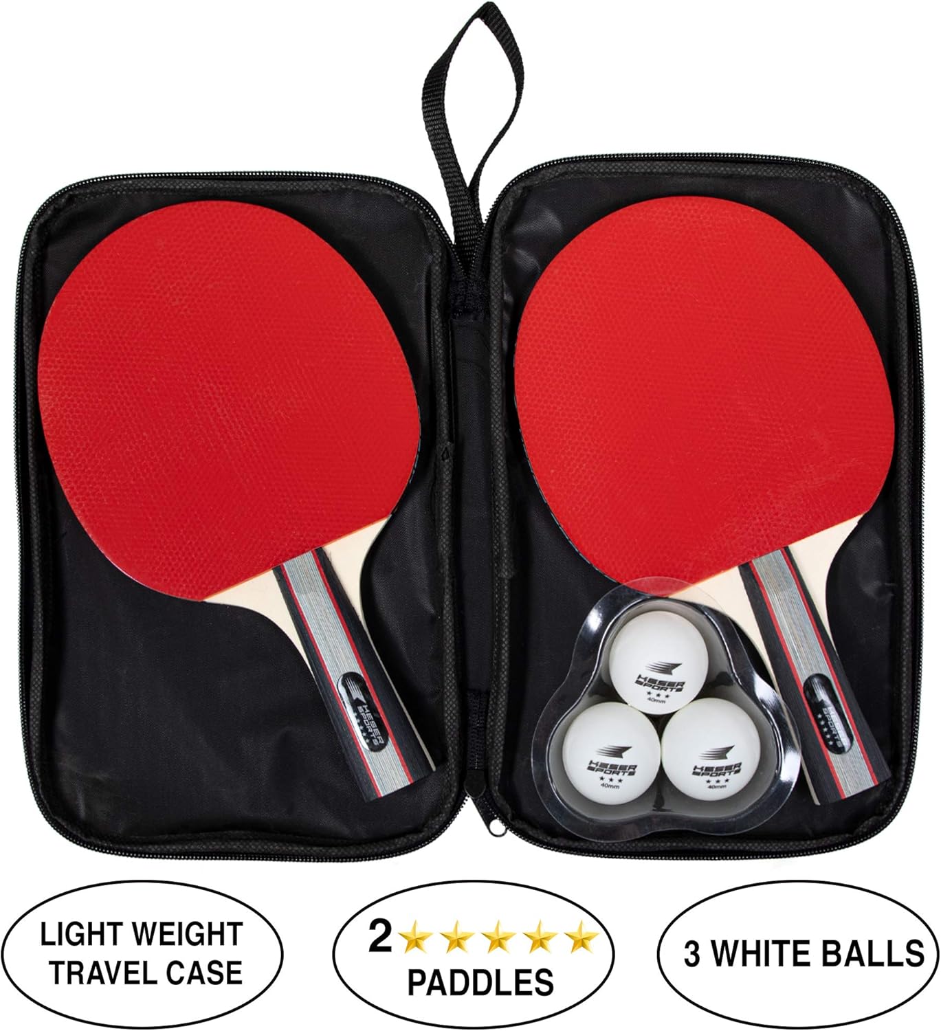 Keser Sports 5-Star Ping Pong Paddle Set – 2 Player Racket Set Bundle with 3 Professional ABS Balls and Portable Storage Bag Included. Advanced Spin, Speed and Control for Indoor/Outdoor Table Tennis : Sports & Outdoors