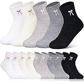 Mepase 10 Pairs Bow Fuzzy Socks for Women Winter Warm Slipper Socks Plush Coral Fleece Gift for Christmas Spa Home Sleeping
