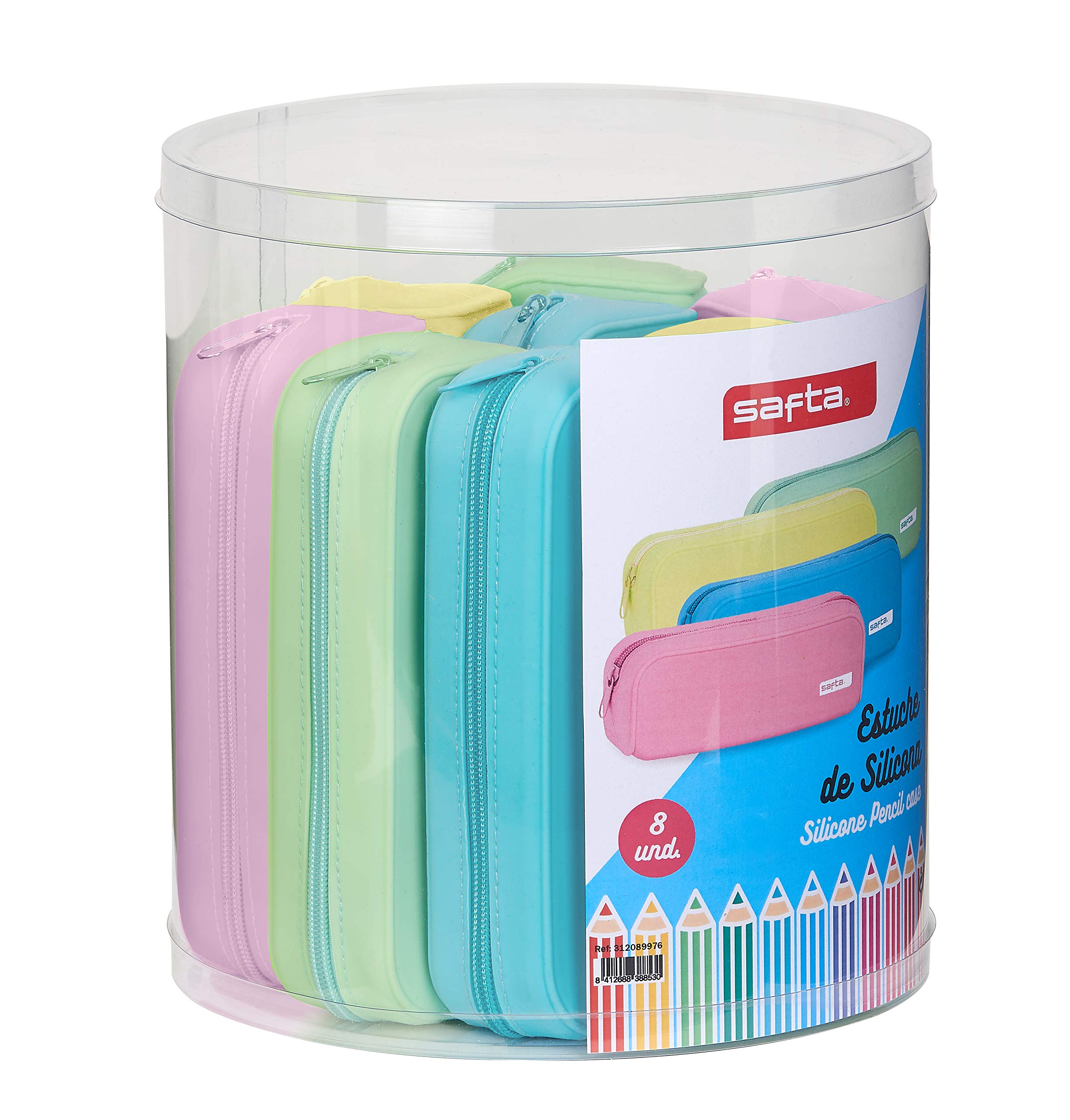 Set of 8 Square Silicone Pencil Case Assorted, 270x230 mm, Blue, Mediana, Juvenile