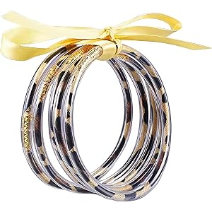 CWFPBA Colorful Glitter Filled Jelly Silicone Layered Lightweight Bangle Bracelets Sparkling Bowknot Geometric Round Soft Cuf