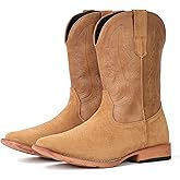 IUV Cowboy Boots for Men Suede Square Toe Western Boots Pull On Durable Classic Embroidered Boot