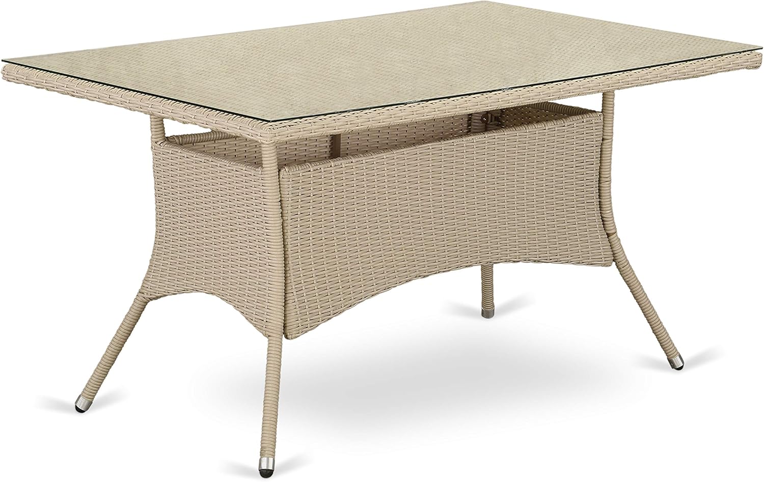 7 pc Patio Wicker Dining Set for 6 in Cream Finish: Furniture & Decor