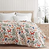 Martha Stewart - Blanket, Incredibly Soft Throw Blanket for Couch or Bed, Printed Plush & Oversized Bedding (Holiday Woodland White, 60" x 70")
