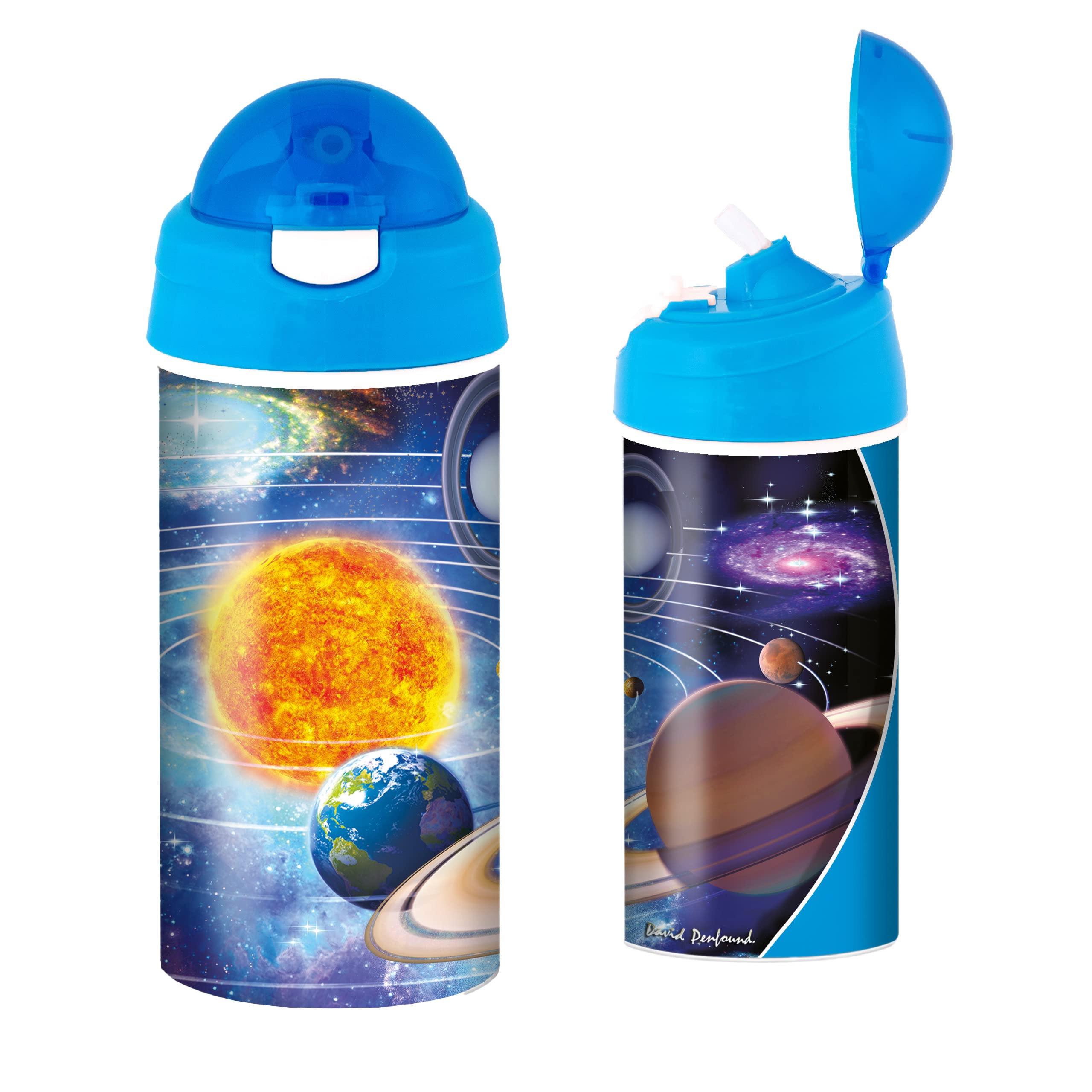 3D LiveLife Drinking Bottle - You are Here from Deluxebase. 3D Lenticular 600ml BPA Free Reusable Blue Water Bottle with Straw and Flip Top Lid. Leak Proof Space Animal Drinks Bottles with Design. — image 1