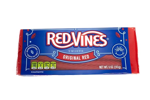 RED VINES LICORICE, ORIGINAL RED FLAVOR, 5OZ TRAY, SOFT & CHEWY CANDY TWISTS