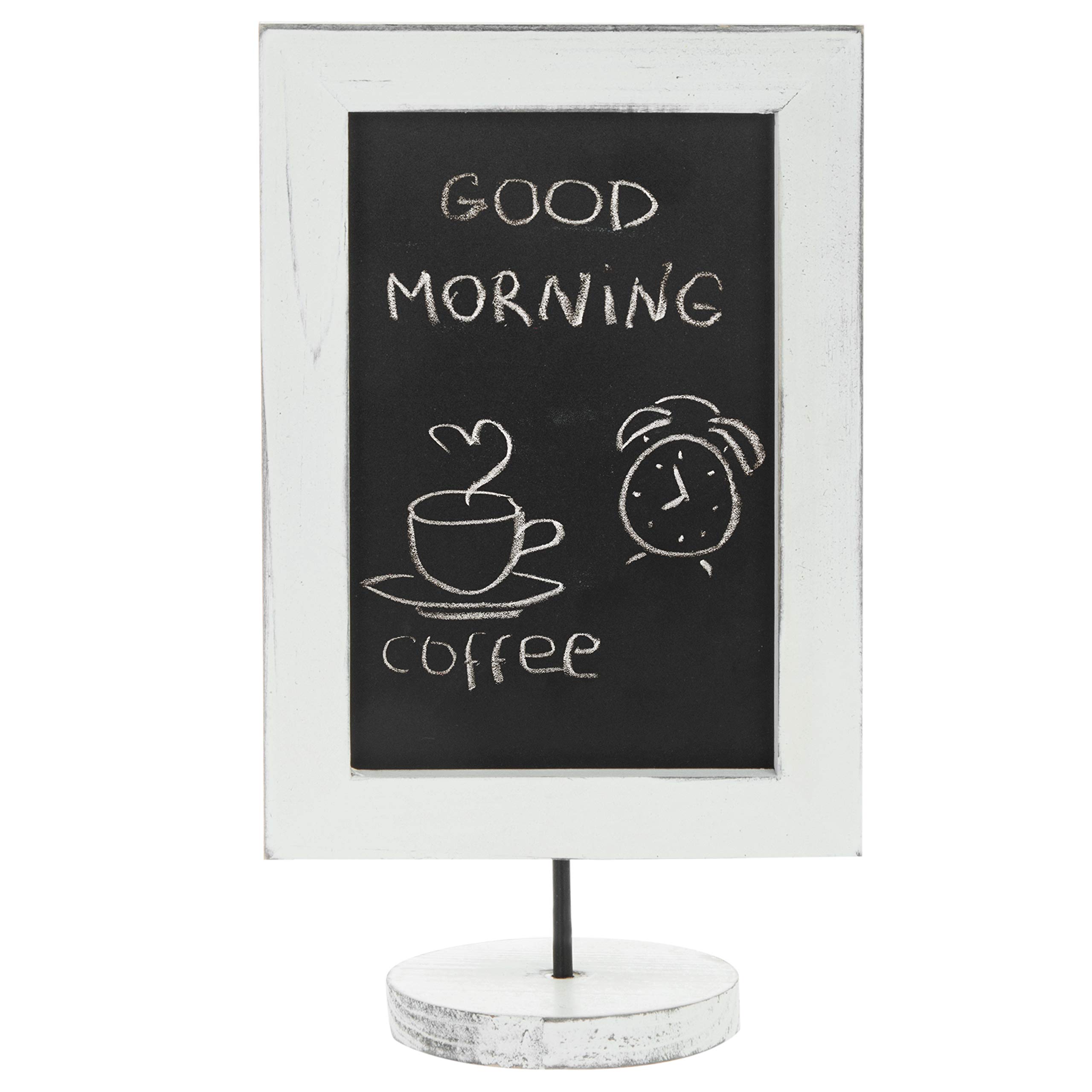 Photo 1 of MyGift 12-Inch Vintage White Wood Chalkboard Sign Tabletop Wooden Framed Small Chalkboard with Round Pedestal Stand, Display Vertical or Horizontal