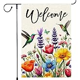 Hummingbird Garden Flag Seasonal Colorful Floral Outdoor Home Yard Lawn Rustic Farmhouse Spring Summer Garden Flags Welcome Flags 12x18 Inch Burlap Double Sided