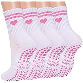 Grip Pilates Crew Socks for Women, Non Slip Yoga Socks with Grips for Barre Hospital Grippy Sticky Sock