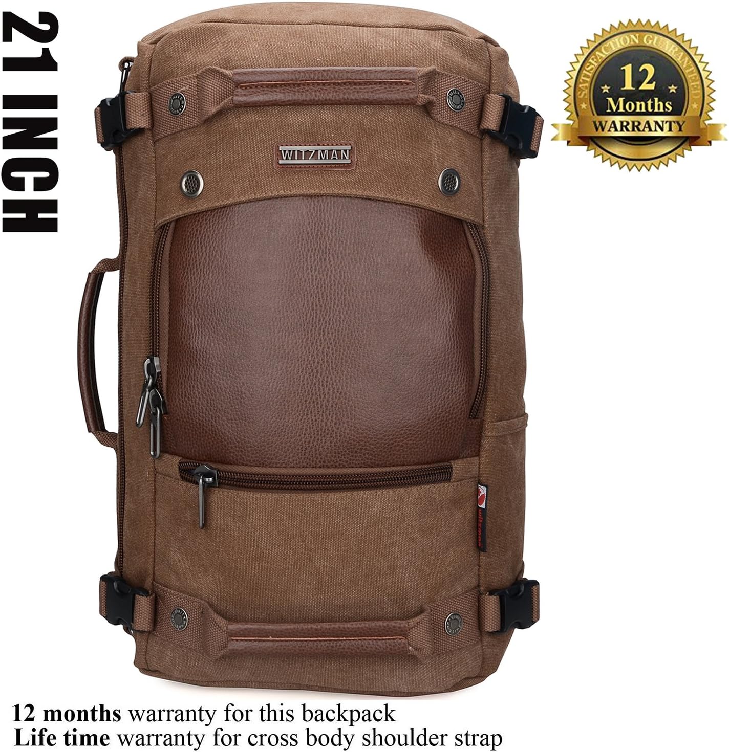 WITZMAN Travel Backpack for Men Women Carry on Luggage Backpack Canvas Rucksack Duffel bag with Shoe Compartment(A2021 Brown) - Image 3