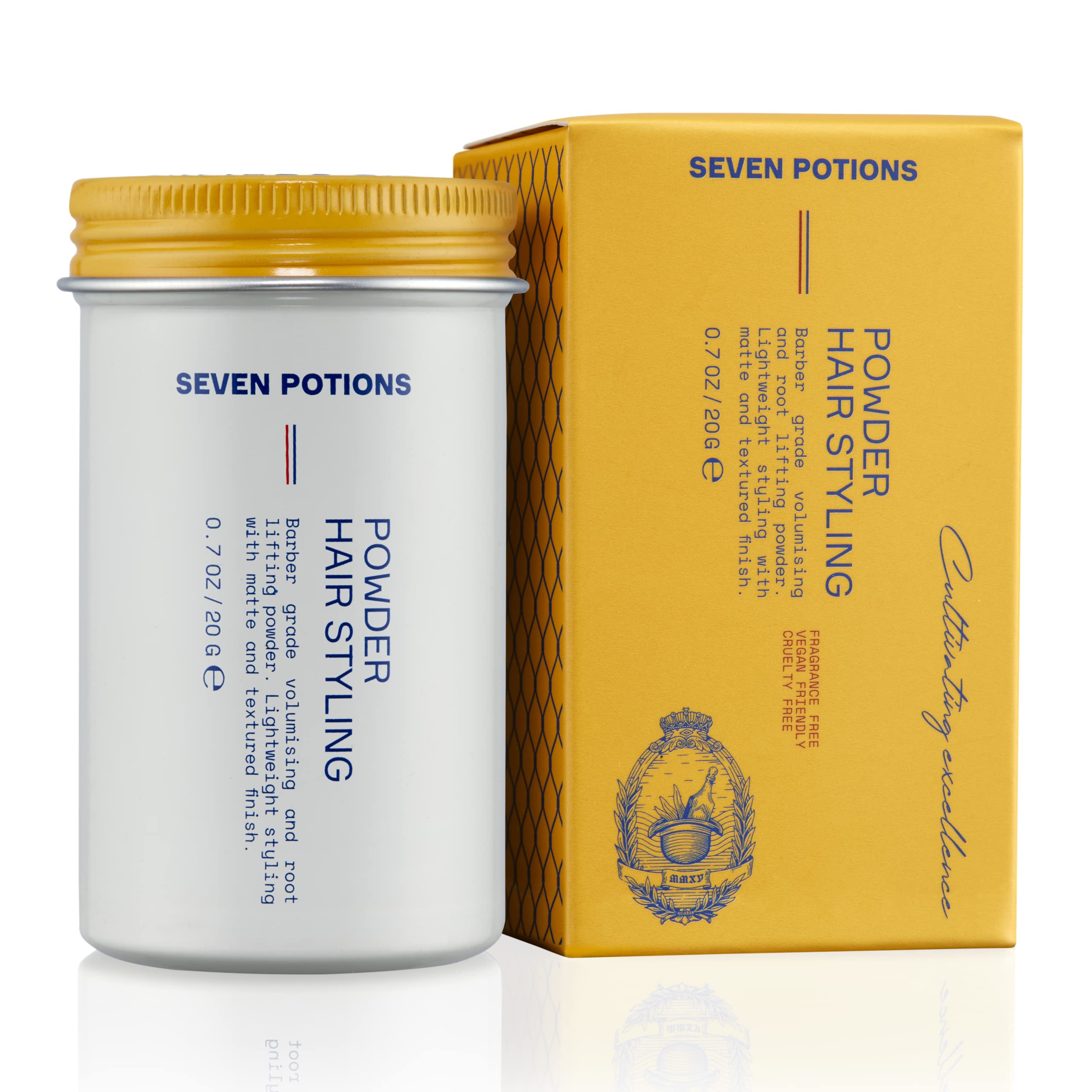 SEVEN POTIONS Hair Styling Powder for Men — Hair Volumizing Powder & Root Lifting Dust for Instant Volume — Natural Matte Finish, Flexible Hold, Invisible Feel — Vegan, Cruelty-Free — 20g