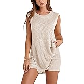 Bianstore Women's Summer Sweater Set Sleeveless Knit Pullover Top Matching Shorts 2 Piece Beach Vacation Outfits