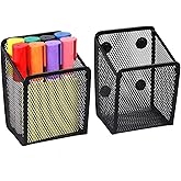 Ameceres Magnetic Pencil Holder - Extra Strong Magnets Mesh Marker Holder Perfect for Whiteboard, Refrigerator and Locker Accessories (1 Basket, 2 Packs Black)