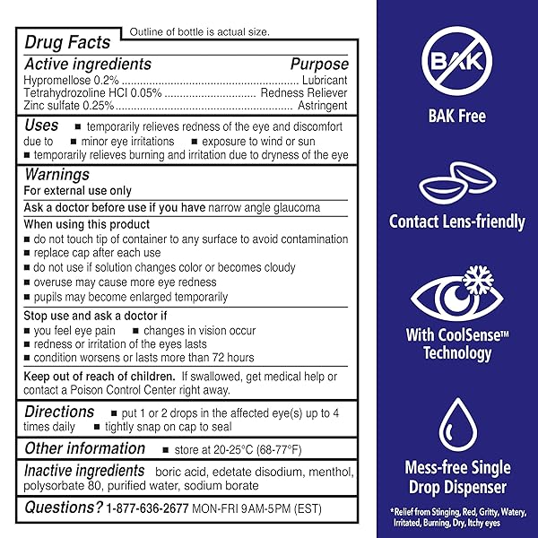 ROHTO ALL-IN-ONE MULTI-SYMPTOM COOLING EYE DROPS, ALL-IN-ONE ASTRINGENT, LUBRICANT & REDNESS RELIEVER EYE DROPS FOR IRRITATED, DRY, BURNING, WATERY, ITCHY, RED, GRITTY EYES, 0.4 FL OZ BOTTLE