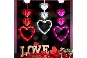 SAKAYO [Timer] 3 PCS Valentine Lights, Red Pink White Heart Valentine's Day Window Decorations Romantic Valentines Day Decor, Suction Cup Battery Operated Valentines Lights Wedding Anniversary Party Decor