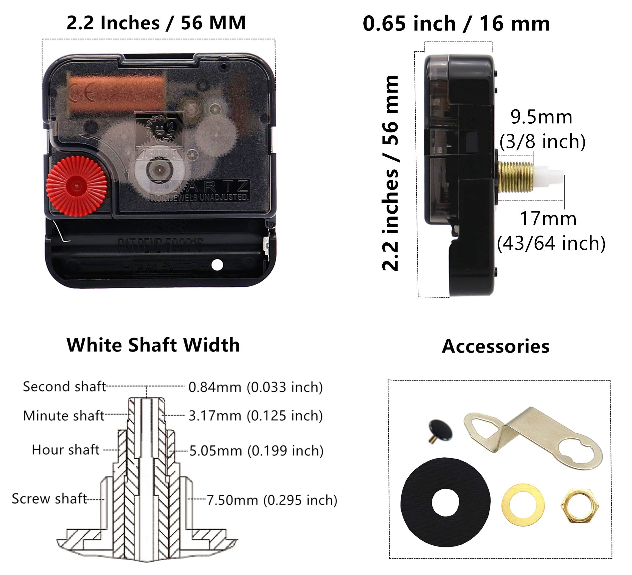 TIKROUND Youngtown Movement for Clock Repair Replacement 17mm (43/64 inch) Shaft Length 9.5mm (3/8 inch) Thread Length.(White Shaft)