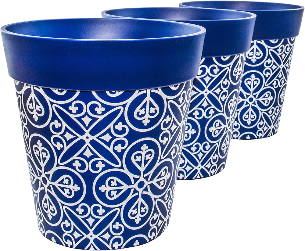 Hum Flowerpots 22cm Set of 3 Plastic Plant Pots Indoors Outdoors Colourful