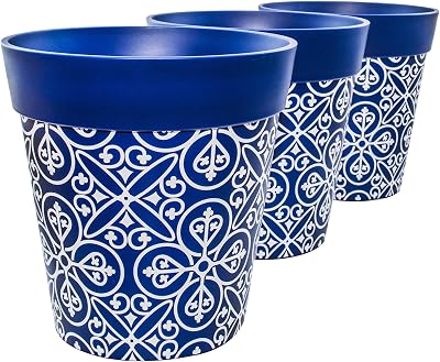 Hum Flowerpots 22cm Set of 3 Plastic Plant Pots Indoors Outdoors Colourful