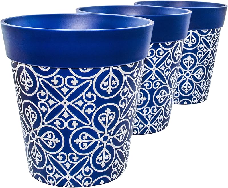 Hum Flowerpots 22cm Set of 3 Plastic Plant Pots Indoors Outdoors Colourful