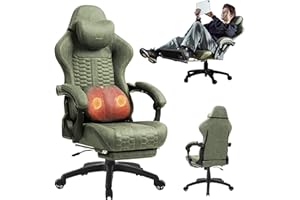 Dowinx Gaming Chair with Massage Lumbar Support, Ergonomic PU Leather Office Chair with Footrest, Adjustable Swivel Task Chai