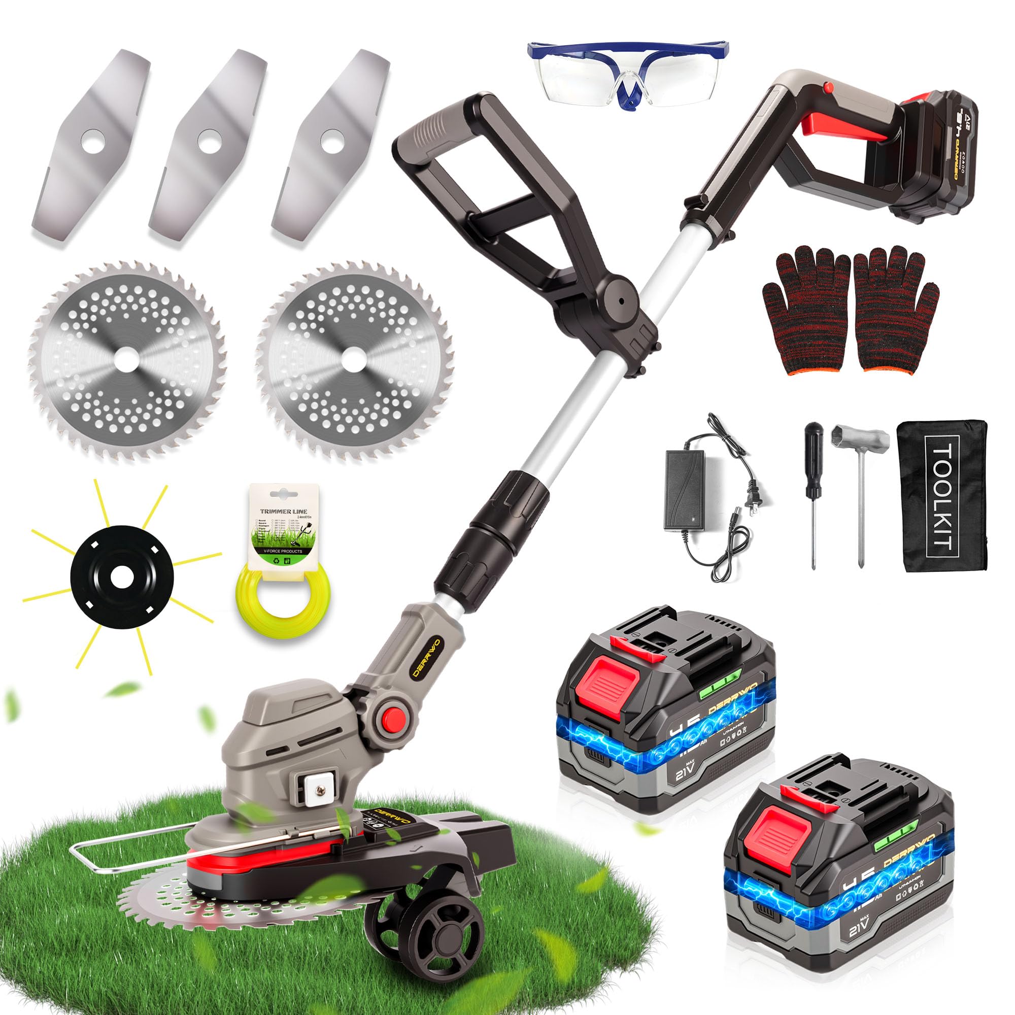 Photo 1 of 4-in-1 Cordless Weed Wacker, 9000mAh Battery, Telescoping Shaft (42?–56?), Brush Cutter, String Trimmer, Lawn Edger & Mower, Lightweight with Wheels, Battery Indicator, 6 Blades & 2 Batteries
